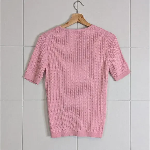 Vintage Evelyn & Arthur silk cotton cable knit short sleeve top - Picture 3 of 5